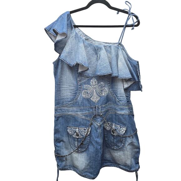 Dereon Pants - Dereon Denim Romper Womens Plus Size 1X VTG Y2K Urban Streetwear Blue Jean Belt